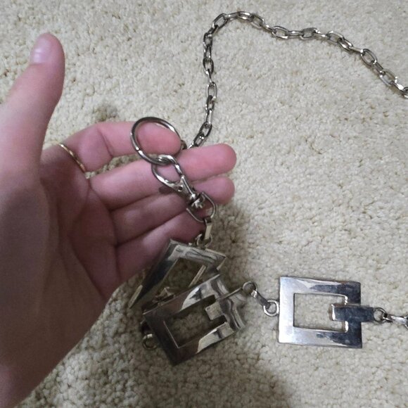 Vintage Y2K Silver Rectangle Metallic Chain Chunky Belt - Picture 8 of 11